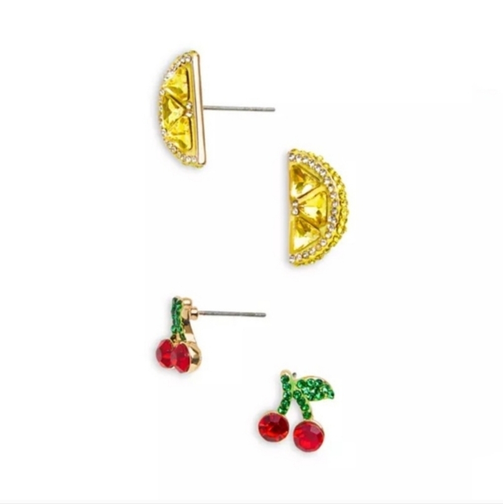 💛🔹️BAUBLEBAR🔹️ Tart To Tart Lemon Cherry Earring Set 🍒🔆🍋